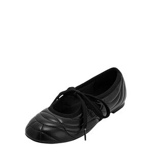 Erika Topstitching lace-up ballet Flats- Black